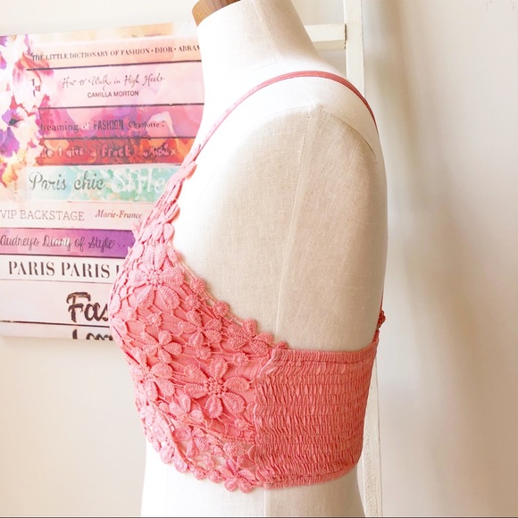 Floral Lace Eyelet Bralette in Coral Women’s Size Medium - Picture 7 of 11